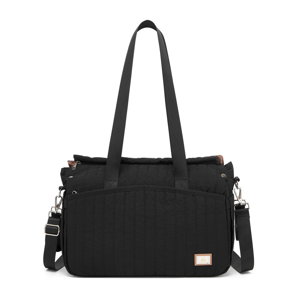 Miss Lulu Baby Nappy Changing Bags Tote Bag Waterproof Nylon Mummy Bag For Mom And Dad, Handhold Pram Bag Shoulder Changing Diaper Bag (Black) Black