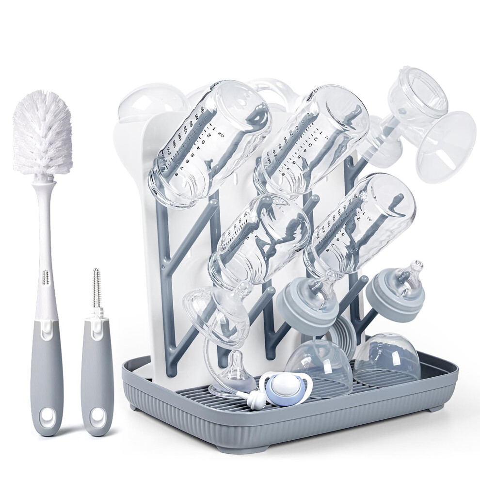 Termichy Baby Bottle Drying Rack: Vertical Bottle Dryer Rack Holder With Brushes Set - Space Saving Standing Drying Rack For Baby Bottles And Pump Pa