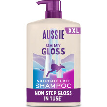 Aussie Oh My Gloss Shampoo 1000ml. Deeply Moisturises Dry and Dull Hair. Infused with Australian White Strawberry. Sulphate-Free Formula. For Instantl