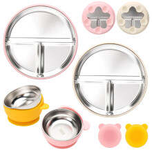 CLDY 4 Pack Stainless Steel Baby Plates and Bowls Sets - with 100%