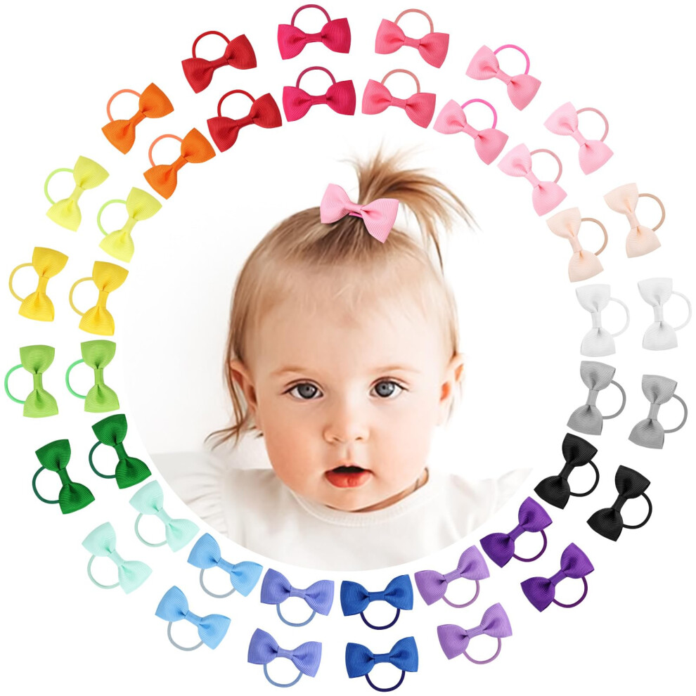 Vobobe 40Pcs 2 Inches Baby Hair Ties, Toddler Hair Ties With Bows, Elastic Ponytail Holders Mini Small For Baby Girls Infants (Baby Hair Ties-B)