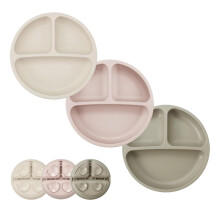 PandaEar 3 Pack Silicone Suction Plates for Babies Weaning - Divided Toddler Plates for Self Feeding, Stay Put Non-Slip Baby Plates for High Chair Tr
