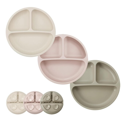 PandaEar 3 Pack Silicone Suction Plates for Babies Weaning - Divided