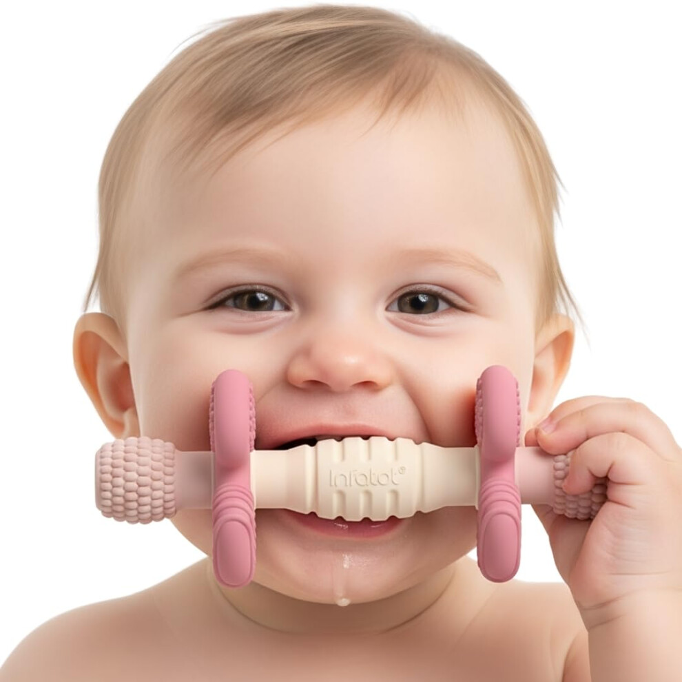 Infatot Barbell Buddy – Teething Toys For Baby, Soothing Teether With Multiple Teething Textures, Bpa‑Free Silicone Teether For Babies 3 Months