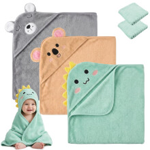 3 Pack Hooded Baby Towel - 80x80CM Soft Bath Towel with 2 Square Scarvesfor Bathtub Ultra Absorbent Baby Bath Towels Natural Baby Stuff Towel for Bab