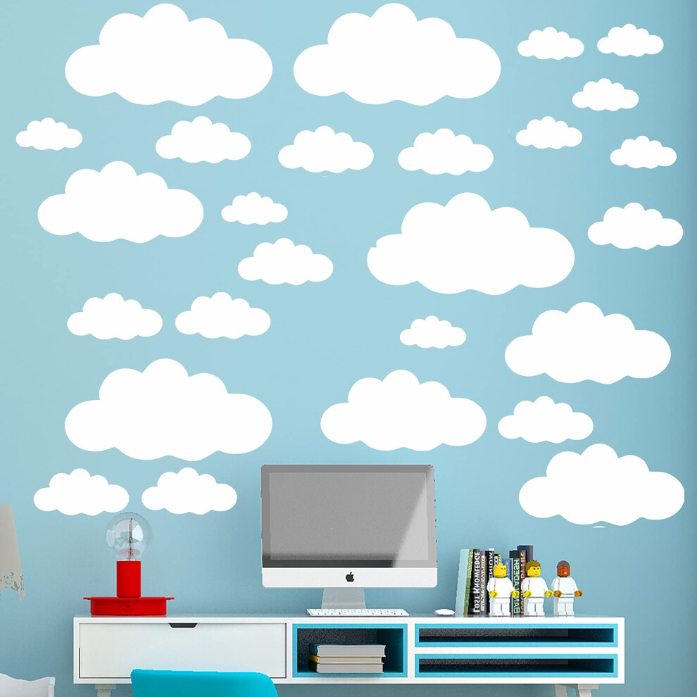 31Pcs Clouds Wall Stickers, Mixing Size Cloud Deacl For Kids Bedroom Decor Diy Home Vinyl Clouds Decals Sticker Mural Baby Nursery Room Wallpaper Art Faumsut