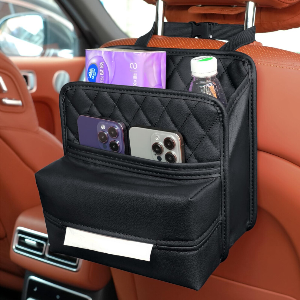 Teptupga 2Pcs Car Seat Back Organizer, Waterproof Car Backseat Organizer With Tissue Holder Hanging Car Storage Bag For Phones Documents Cups Bottle Tetupga