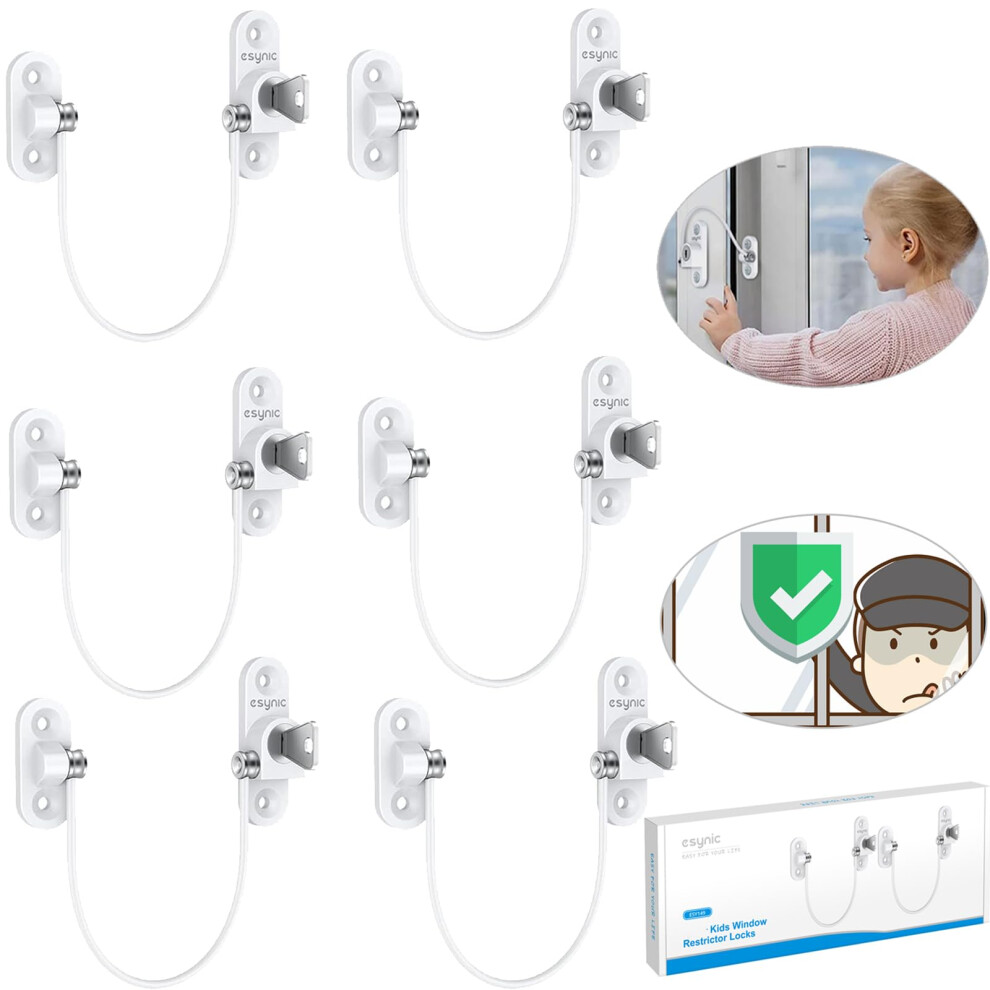 Esynic 6Pack Upvc Window Restrictors Strong And Durable Window Locks Child Safet