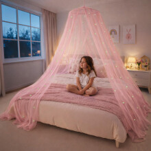 Bollepo Pink Bed Canopy for Girls with Glowing Stars - Canopy Bed