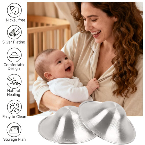 Lethra 2Pcs Silver Nipple Shields for Breastfeeding 925 Silver Nursing