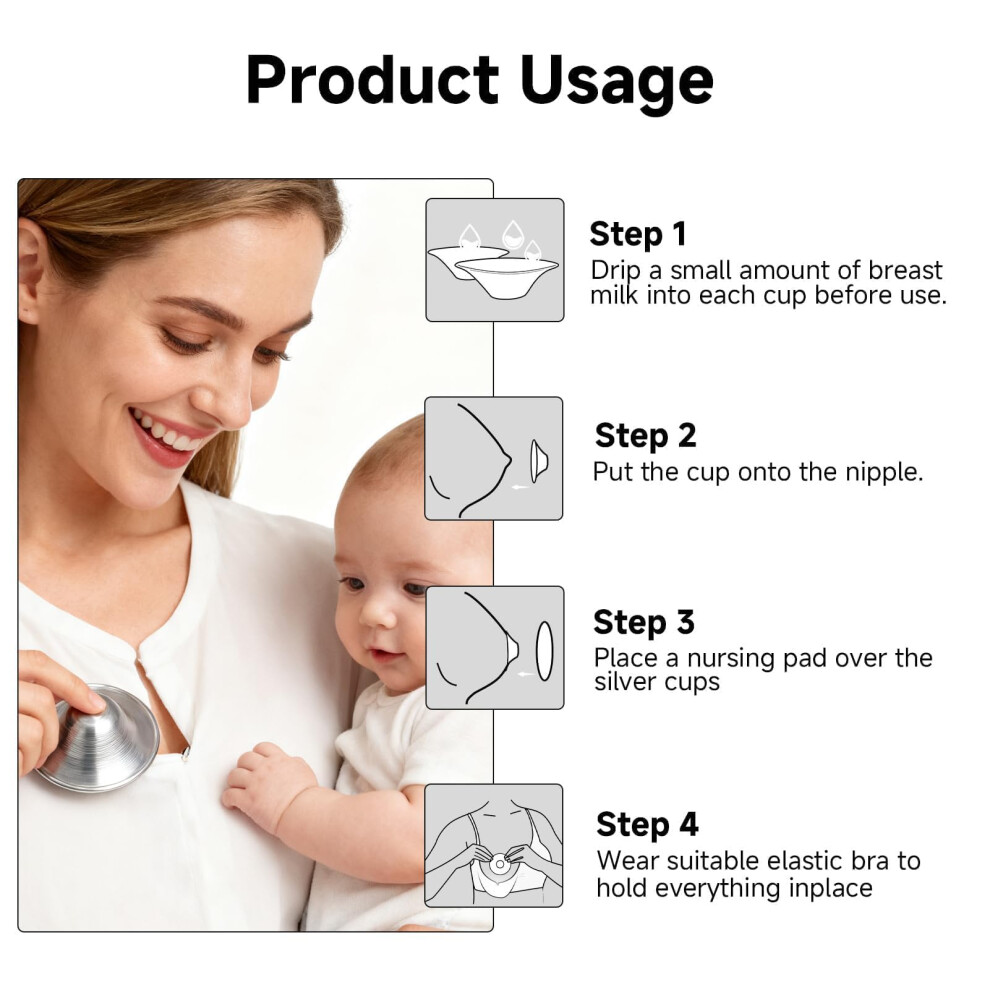 Lethra 2Pcs Silver Nipple Shields For Breastfeeding, 925 Silver Nursing Cups Nickel Free, Silver Cups Breastfeeding For Nursing Newborns, Silver Nipp