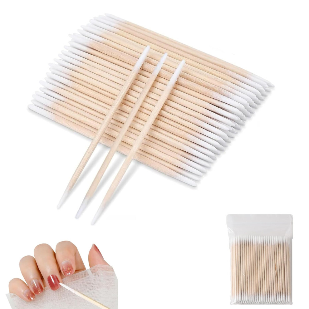 Congguan 300 Pcs Cotton Pointed Double Swab Wooden Stick Swabs Cotton Tipped Applicator Tattoo Permanent Supplies Makeup Cosmetic Applicator Sticks F