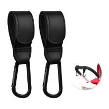 Zsanhua 2 Pcs Baby Bag Clips, Leather Buggy Clips Hooks Pram Clips, Pushchair Clips Baby Stroller Hooks with Sturdy Carabiner and Strong Magic Adhesi