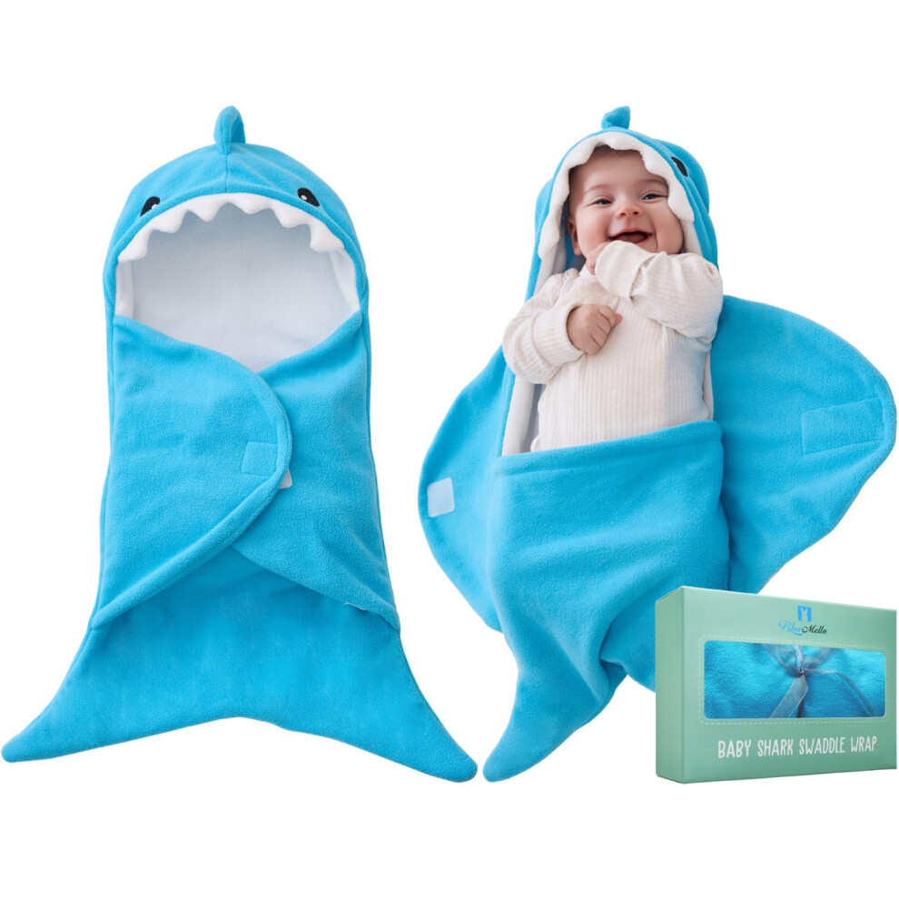 Baby Shark Swaddle Blanket | Ultra-Soft Wearable Essential For Infants 0-6 Months | Adorable Shark Receiving Swaddling Wrap For Newborn Boy Bluemello