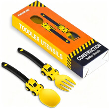 Construction Toddler Cutlery - Toddler Fork and Spoon - Suitable for Kids Cutlery Set - Kids Construction Truck Toys, Christmas Birthday Gift for 1 2