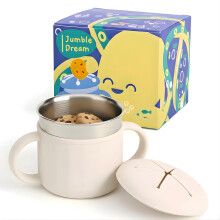 Jumble Dream Stainless Steel Baby Snack Cup for Toddlers Kids – Spill-Proof Silicone Snack Container – BPA-Free Non-Toxic Dishwasher Safe Food-Gra