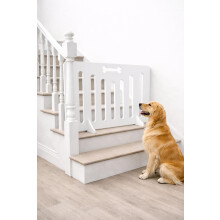 White Dog Bone Pet Gate – No-Drill See-Through Safety Barrier for Doorways & Stairs, Lightweight Portable Pet Gate with Easy Access for Dogs & Puppi