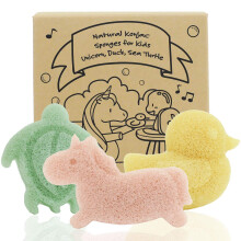 myHomeBody Konjac Sponge, Bath loofah, 3pc, Unicorn, Duck, Sea Turtle
