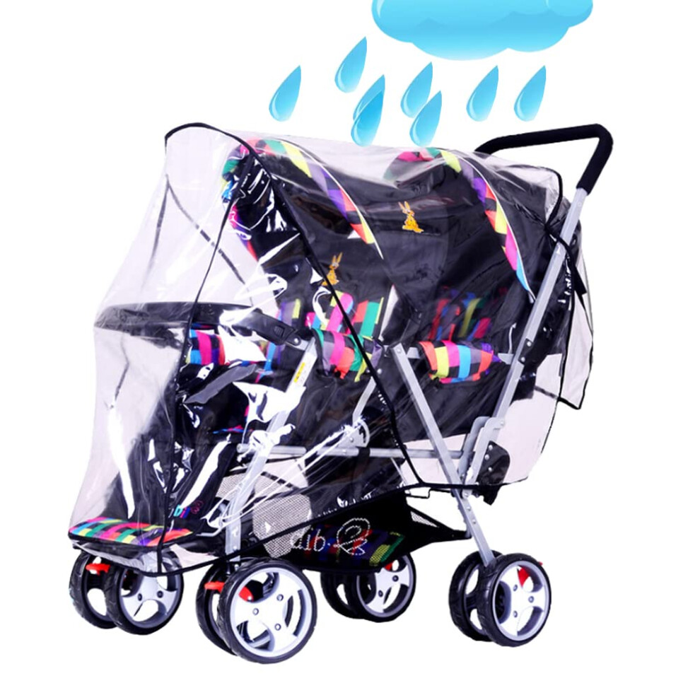 Front And Rear Twin Strollers Rain Cover Double Tandem Baby Stroller Transparent Pvc Rain Cover Waterproof Universal Weather Shield For Pushchair Pra Inelihoo