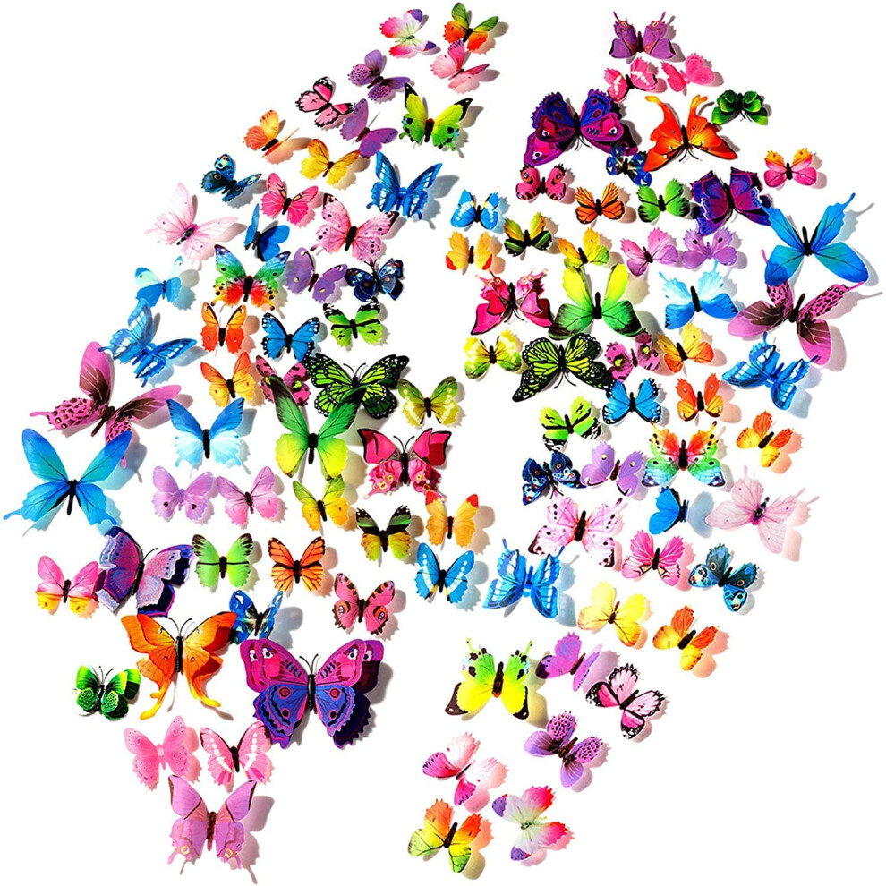 Ffwhkon 120Pcs 3D Colorful Butterfly Wall Stickers, Butterfly Wall Decals, Removable Butterflies Diy Art Decor Crafts For Party Offices Bedroom Room Sticker