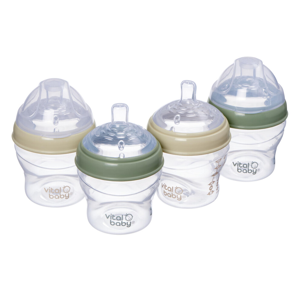 Vital Baby Breast-Like Baby Feeding Bottles 0M+, 150Ml, Self-Sterilising In 3 Mins, Triple Anti-Colic Valves, Slow Flow Teats, Earthsmart Biodegradab