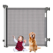 Retractable Stair Gate for Dogs, Mesh Baby Gate, 86cm x 140cm, Grey