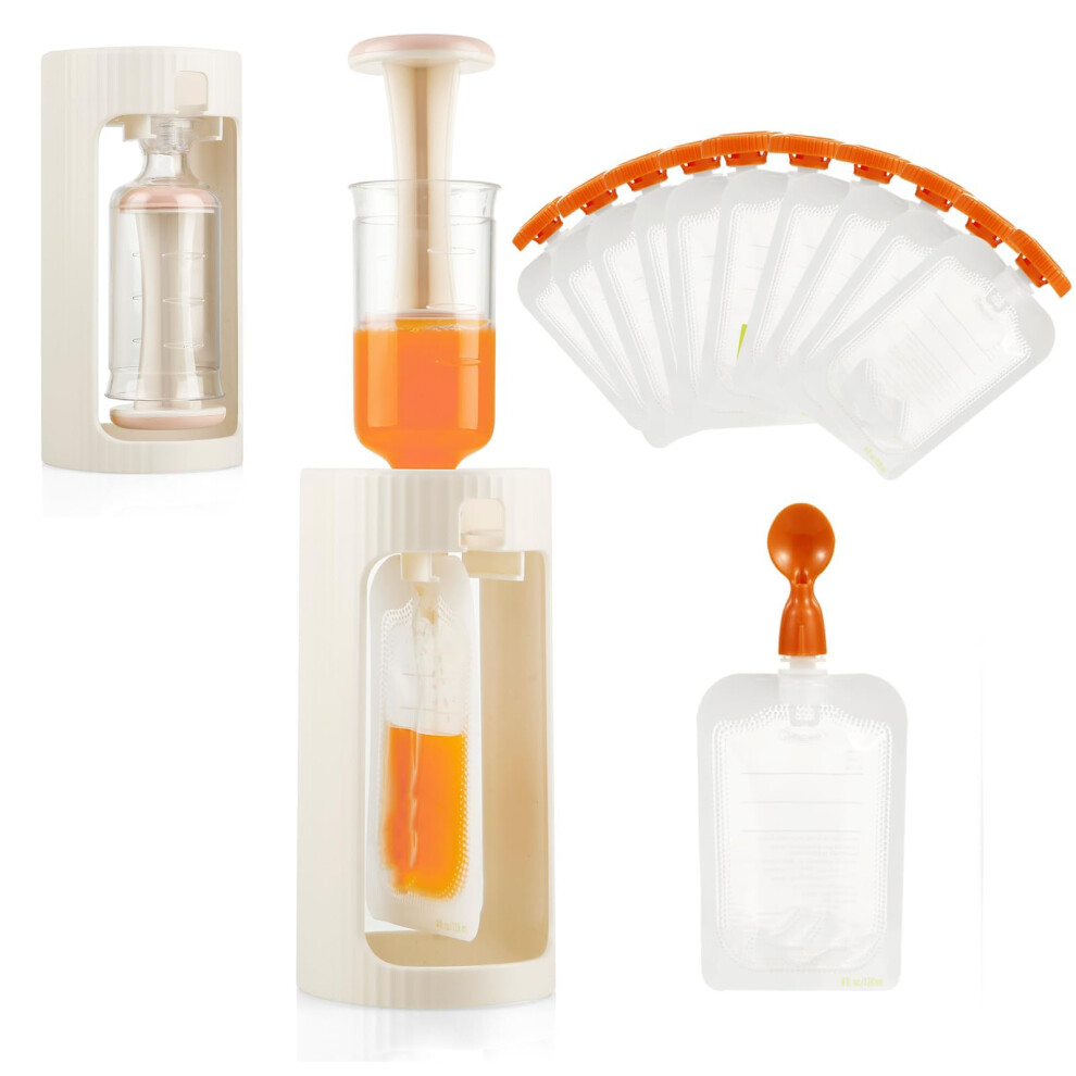 Squeeze Station For Baby Puree Food Storage, Baby Food Pouch Filling Maker With 10 Single-Use Pouches, Pouch Filling Station For Infant And Pandaear