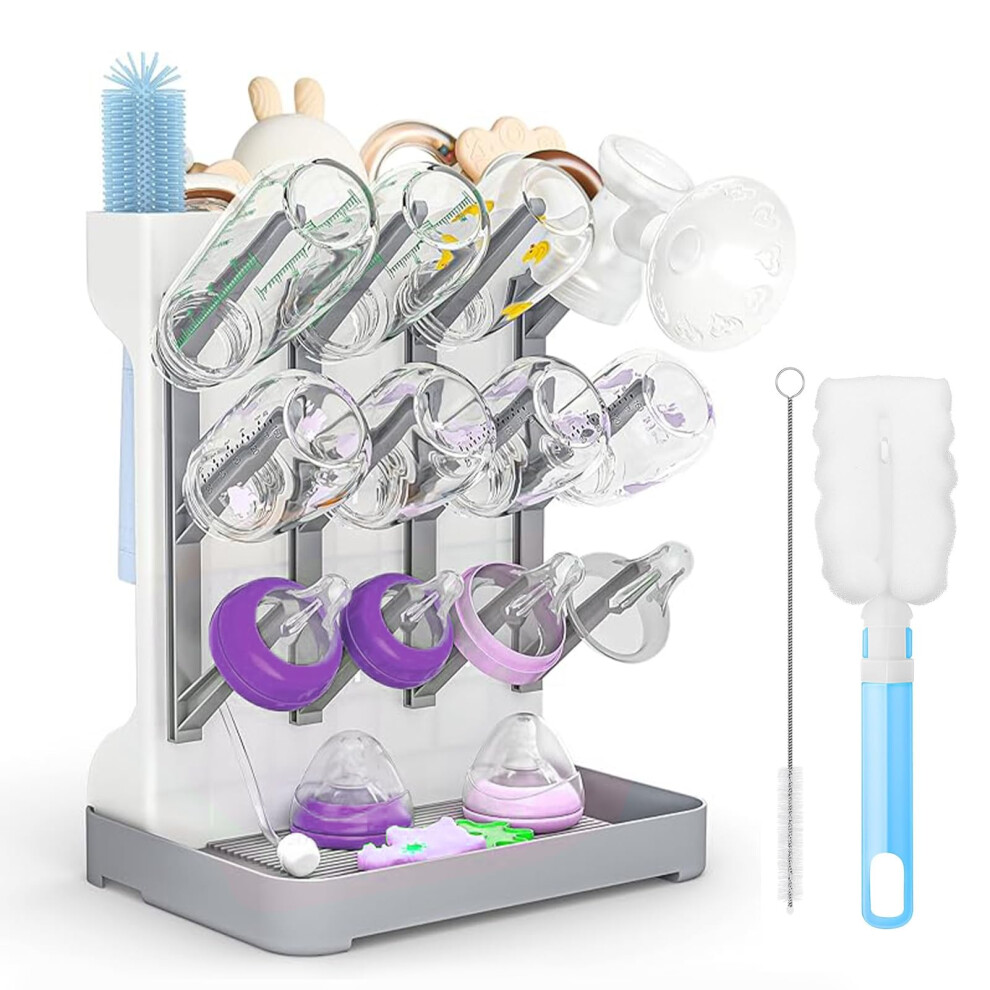 Winuoyang Baby Bottle Drying Rack, Large Water Bottle Drying Rack For Newborn With Removable Drip Tray Space Saving Drainer Rack For Baby Bottles And Pump Part