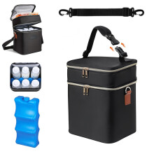 Breastmilk Cooler Bag Waterproof Oxford: Double Layer Baby Bottles Bag Insulated Small Cooler Lunch Bags with Ice Pack Fits 6 Bott