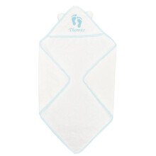 Baby Boy Girl Personalised Hooded Bath Towel Bathing Wrap White Blue Pink (Blue)