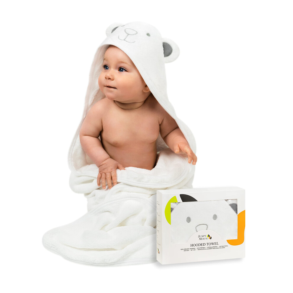 Jm Premium Soft Hypoallergenic Baby Hooded Towel - 100% Organic Bamboo Baby Towels Newborn, Baby Bath Set - 35X35 Inches, Cute Designs, Newborns To K Jumpy Moo's