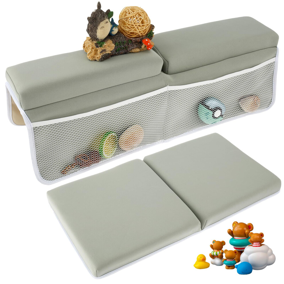 Sutowe 2Pcs Baby Bath Kneeler And Elbow Rest Pad Set Comfortable Foam Bath Kneeling Pad Anti-Skid Bath Tub Elbow Pad With 4 Organizer Pockets Washable Baby