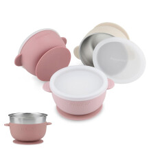 PandaEar 3 Pack Stainless Steel Baby Suction Bowl with Lid, Non-Slip Toddler Bowls for Weaning with Silicone Sleeve for Kids Infants Children, Unbrea