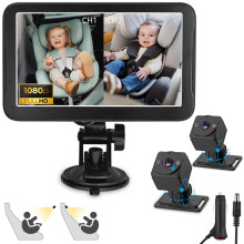 eSynic 1080P HD Dual Baby Car Camera 7'' Split Screen Child Seat Monitor
