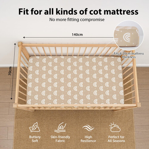 FIEMOL Cot Bed Sheets 140 x 70cm Fitted, 3 Pack Baby Cot Sheets, 2