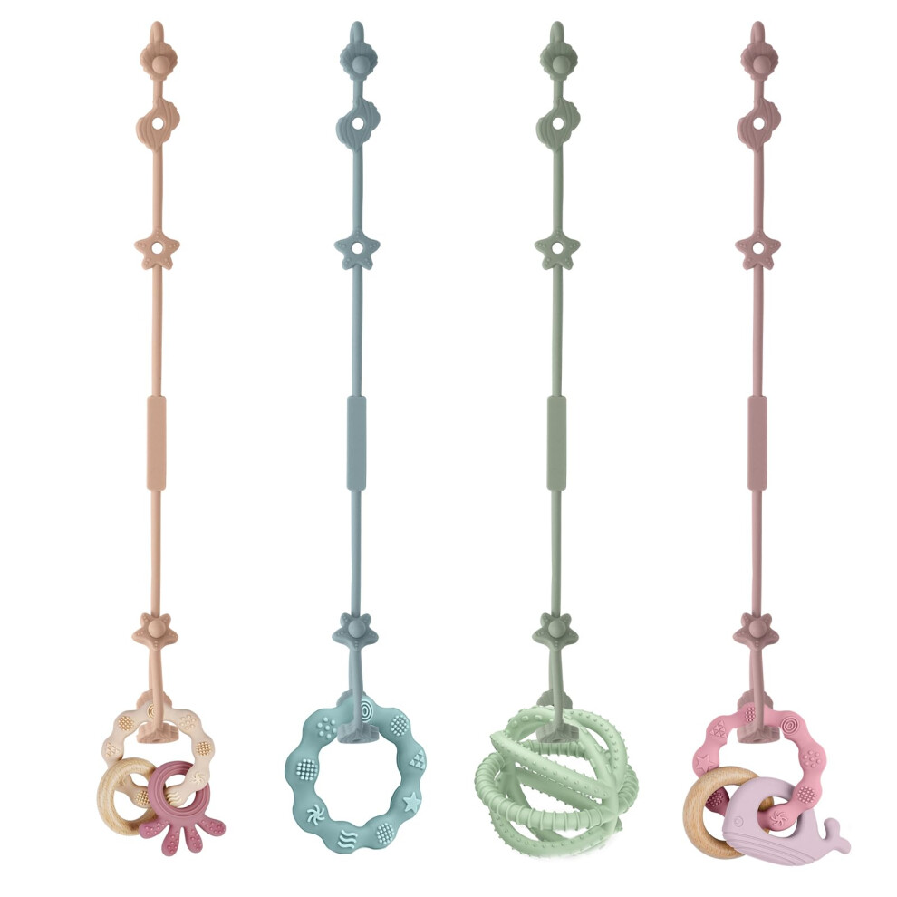 Vicloon Silicone Toy Clip, 4Pcs Toy Safety Straps, Food Grade Silicone Pacifier Clips Sippy Cup Strap, Adjustable Stroller Pacifier Strap Hanging Toy