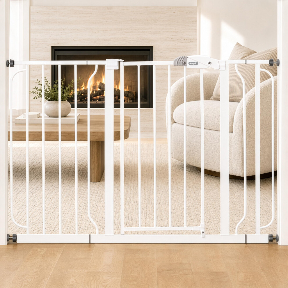 Safety Extra Wide Baby Gate For Doorways & Bottom Of Stairs, Fits Openings 73.6-122Cm (Extensions Included) Pressure Mounted For Babies, Toddl Regalo