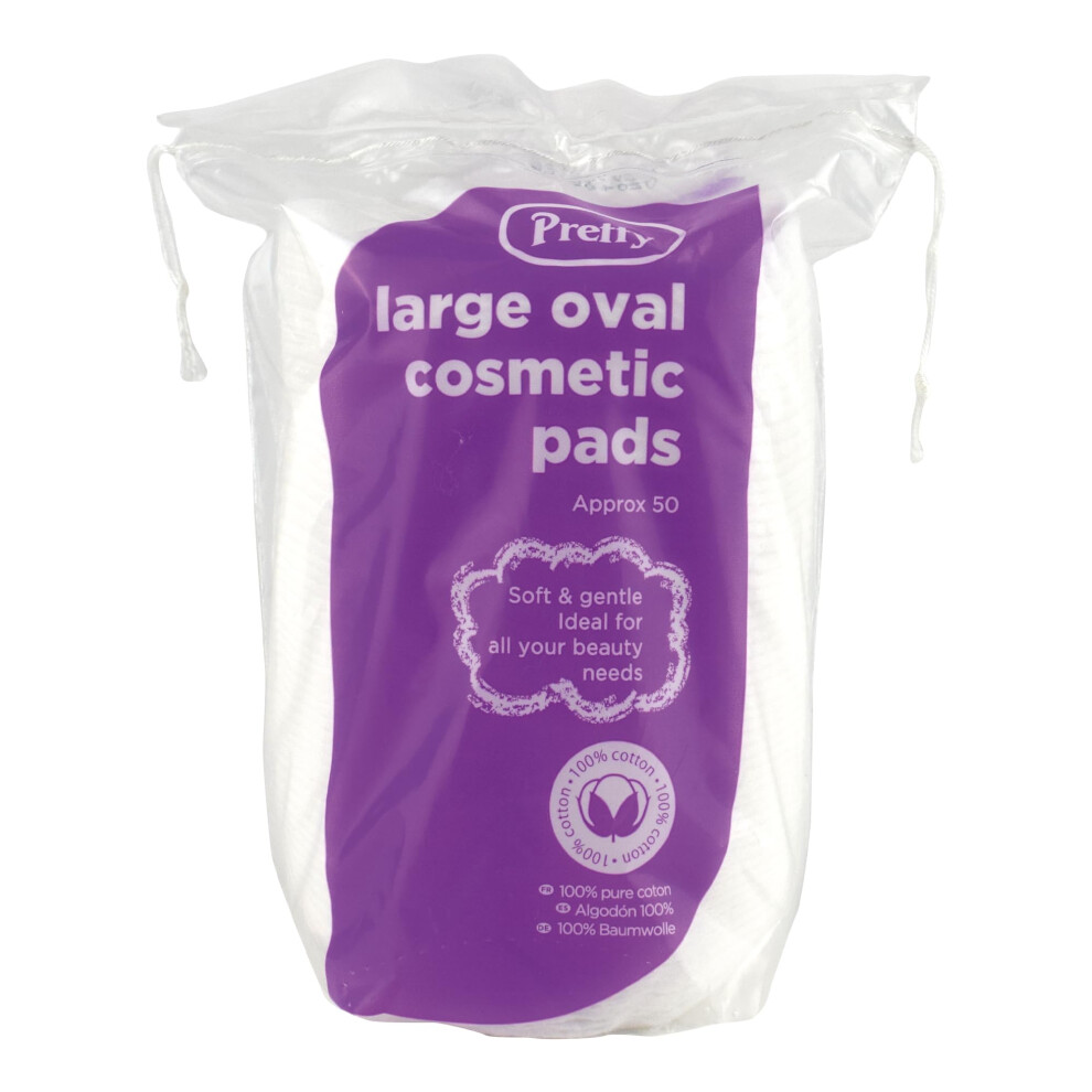 Pretty 50 Large Oval Cotton Cosmetic Pads, Soft And Absorbent, Helps To Remove Make-Up, Gentle Enough To Use On Baby, 100 Cotton