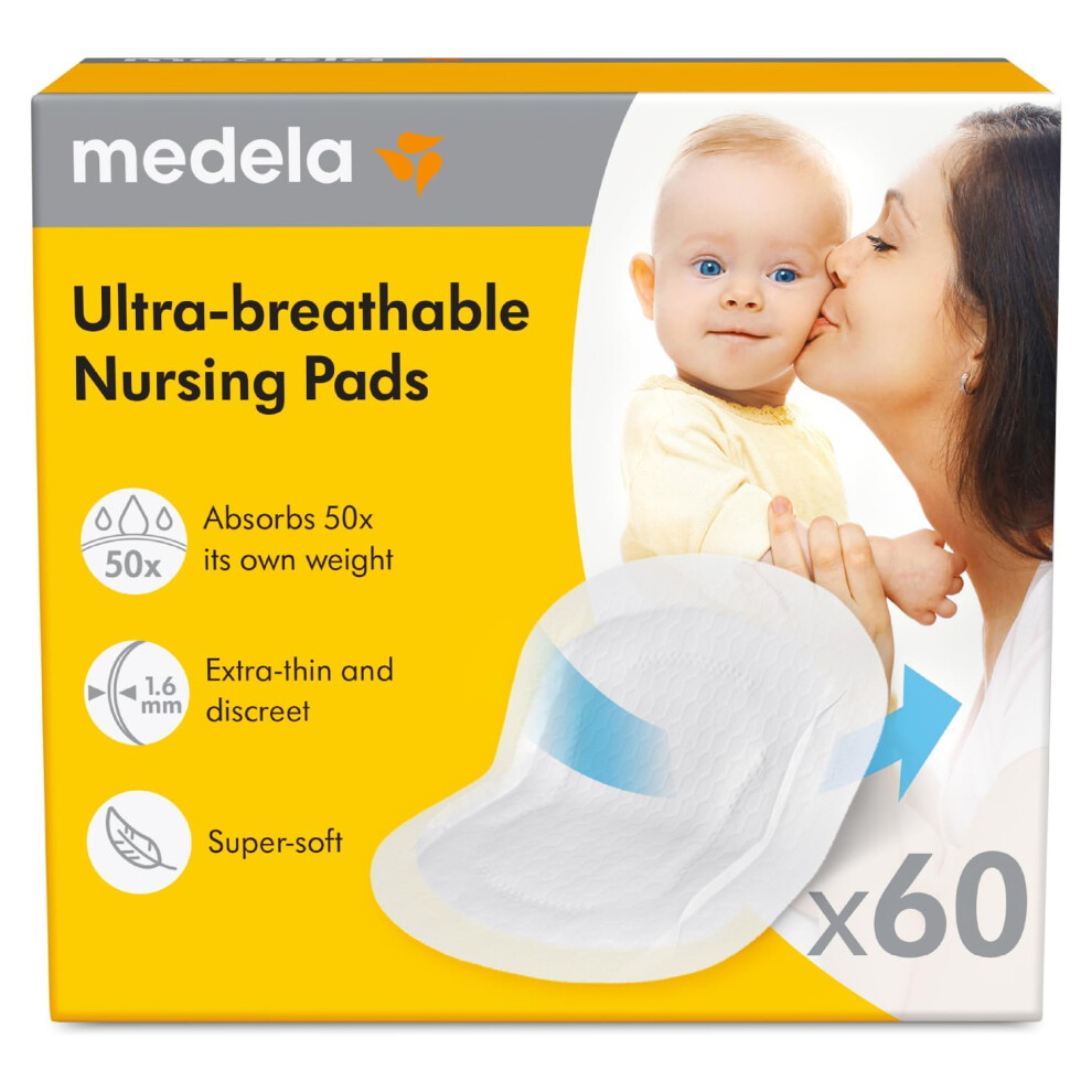 Ultra-Breathable Nursing Pads, Highly Absorbent, Discreet Design For Comfortable Wear, Pack Of 60 Medela