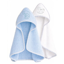 Soft Touch Newborn Essentials 100% Cotton Embroidered Hooded Baby Towel 70 x 70cm for Baby Boys and Girls 0-24 Months (2-Packs)