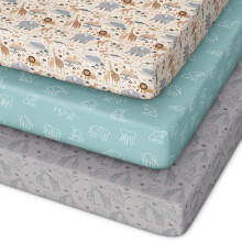 Unnivoll Travel Cot Sheets 95 x 65 cm Fitted Super Soft & Breathable Travel Cot Mattress Sheets 3 Pack Apricot Green Gray Elephant