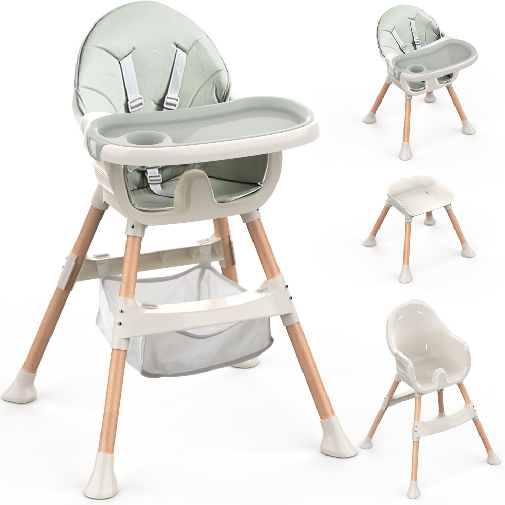 Sweetmirth Baby High Chair, 4-In-1 Convertible Highchairs, Adjustable Height,Comfortable Toddler Chair & Table,Removable Double Tray,Ergonomic Feeding Portable