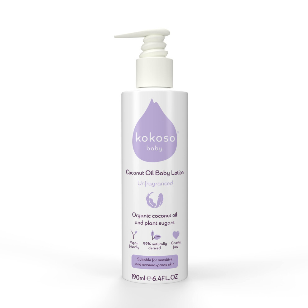 Kokoso Baby - Coconut Oil Baby Lotion, Natural Coconut Oil Fragrance - With Sweet Almond Oil - Moisturises & Nourishes - Suitable For Dry, Sensitive