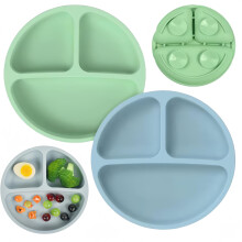 Baby Plates with Suction - 2 Pack Silicone Divided Plates for Toddler Kids Self Feeding - Non Slip, Suitable for High Chairs Tray and Tables - Portab