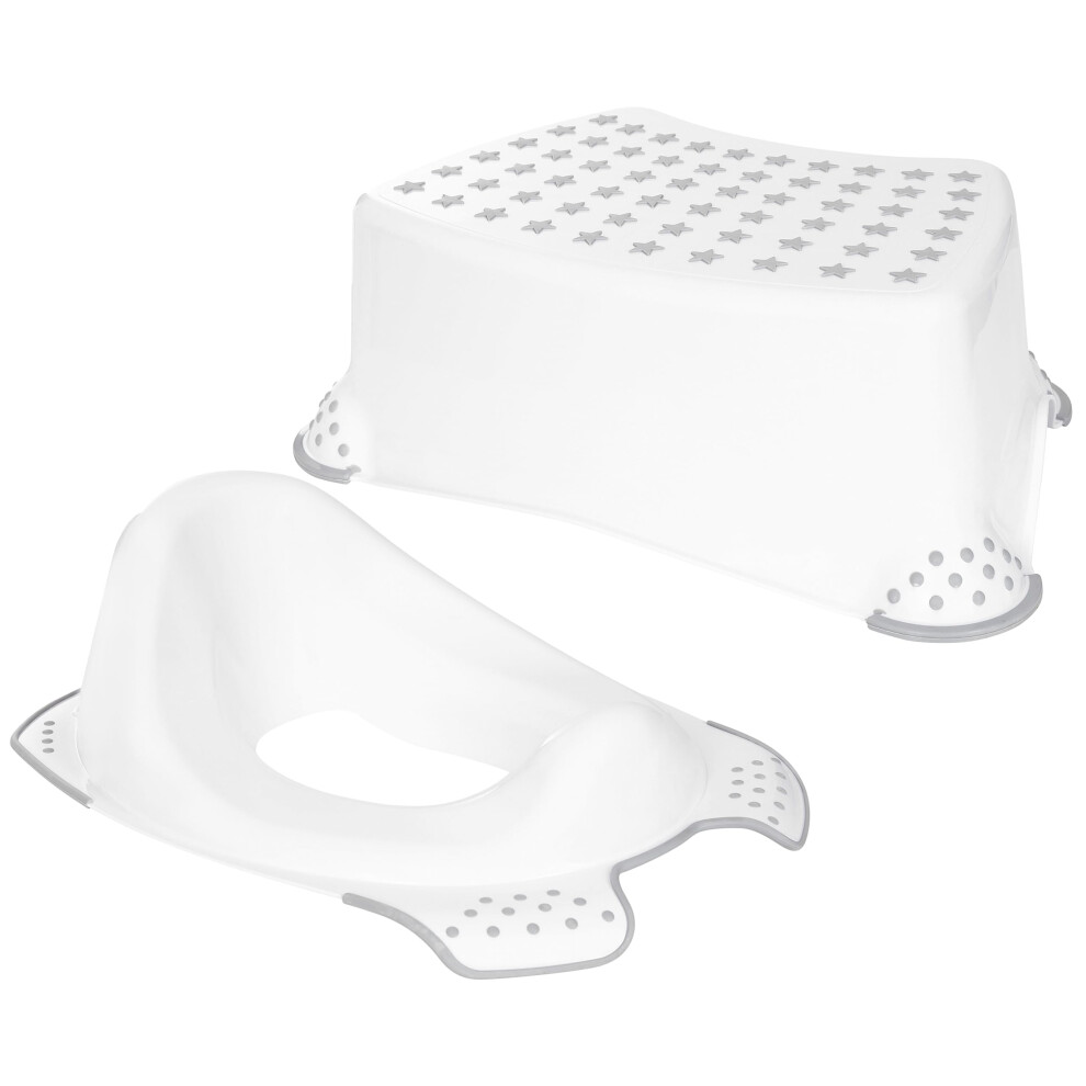 Babycurls Little Journey Toilet Training Kids Non Slip Step Stool + Toilet Training Seat Combo Unisex White For Safe Toddler Potty Training In The Ba