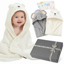 HiABsee Hooded Baby Towel Set, 2 Pcs Baby Bath Towels and 2 Pcs Baby Washcloths, Ultra Soft Absorbent Newborn Bath Towel Set for Infants Boys Girls -
