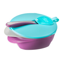 Tommee Tippee Easiscoop Feeding Bowls with Lid and Easy Scoop Spoon, 6m+, Includes 2 Bowls, Dishwasher and Microwave Safe