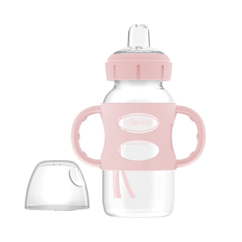 Dr. Brown's Milestones Wide-Neck Sippy Bottle With 100% Silicone Handles, Easy-Grip Bottle With Soft Sippy Spout, 9Oz/270Ml, 6M+, Light Pink, 1-Pack,