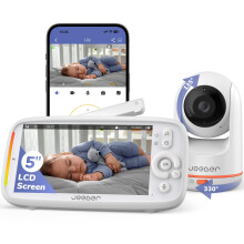 jeeber 2K Wifi Smart Video Baby Monitor with Camera, Phone App & 5'' Screen Control, Motion & Cry Detection, Night Vision, Two-Way Talk, Lullabies, T
