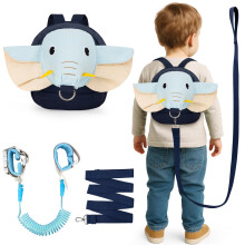 Funsland Baby Walking Harness Backpack: 3 in 1 Adjustable Elephant Toddler Safety Reins & Bag,Anti Lost Wrist Link Leash with Key & Lock,for 1-5 Year